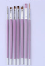 Cargar imagen en el visor de la galería, 7 Pcs Nail Brush Set Pink Handle Liner UV Gel Gradient Acrylic Painting Cuticle Remove Nail Art Kit
