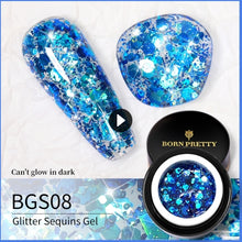 Load image into Gallery viewer, BORN PRETTY 1 Box 5g Luminous Glitter Sequins Nail Gel Glow In The Dark Effect Manicuring UV Gel Polish