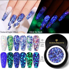 Load image into Gallery viewer, BORN PRETTY 1 Box 5g Luminous Glitter Sequins Nail Gel Glow In The Dark Effect Manicuring UV Gel Polish
