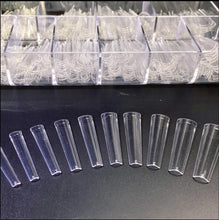Load image into Gallery viewer, 500pcs xXL No C Curve Nail Tips Acrylic Clear Half Cover Coffin Nail Tips Straight Clear Nail Tips Half Cover Long Fake Nails Tips for Nail Salons Home DIY Nail Art
