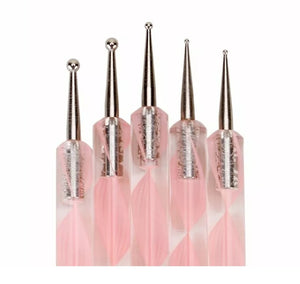 5Pcs 2 Way Nail Art Silicone Tip Pen Brushes Dotting Tools Marbleizing Painting