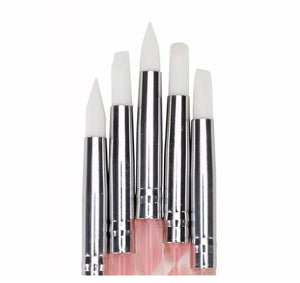 5Pcs 2 Way Nail Art Silicone Tip Pen Brushes Dotting Tools Marbleizing Painting