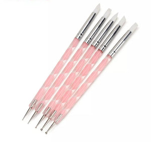 5Pcs 2 Way Nail Art Silicone Tip Pen Brushes Dotting Tools Marbleizing Painting