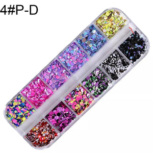 12 Grid Nail Glitter Paillette Sequin Set Mixed Color DIY Manicure Decor#6