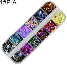 Load image into Gallery viewer, 12 Grid Nail Glitter Paillette Sequin Set Mixed Color DIY Manicure Decor#6
