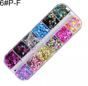 12 Grid Nail Glitter Paillette Sequin Set Mixed Color DIY Manicure Decor#6