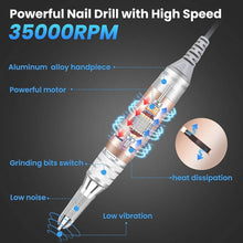 Cargar imagen en el visor de la galería, Machine,Hizek 35000RPM Electric Nail Drill Rechargeable Efile Nail Drill For Acrylic,Gel Nails,Portable
