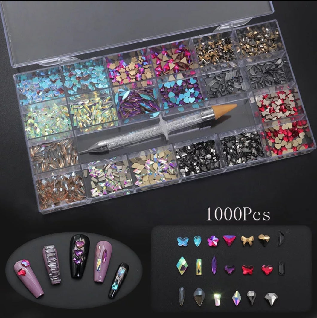 21Grids Mix Nail Art Rhinestones Flatback Strass Shiny Glass Nail Stones Gems For 3D Nails DIY Manicure Decorations