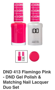 DND 413 Flamingo Pink - DND Gel Polish & Matching Nail Lacquer Duo Set