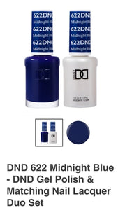 DND 622 Midnight Blue - DND Gel Polish & Matching Nail Lacquer Duo Set