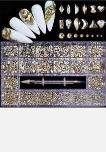 1 Box 3D Mix Crystal Glass Diamante Claw Set Nail Rhinestone Arts Bling Gem I9B6