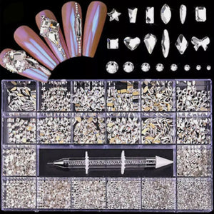 1 Box 3D Mix Crystal Glass Diamante Claw Set Nail Rhinestone Arts Silver