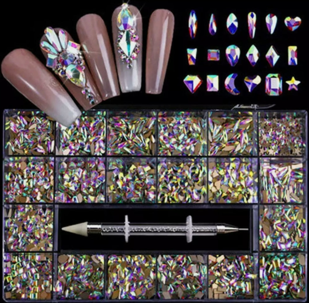 1 Box 3D Mix Crystal Glass Diamante Claw Set Nail Rhinestone Tornasol