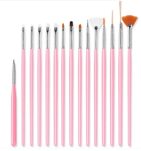 15Pcs/set Acrylic UV Gel Nail Brush Set Pink White Dotting Painting Pen Nail Art Design Tools