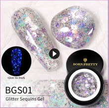 Cargar imagen en el visor de la galería, BORN PRETTY 1 Box 5g Luminous Glitter Sequins Nail Gel Glow In The Dark Effect Manicuring UV Gel Polish
