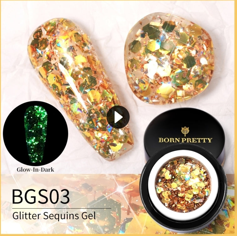 BORN PRETTY 1 Box 5g Luminous Glitter Sequins Nail Gel Glow In The Dark Effect Manicuring UV Gel Polish