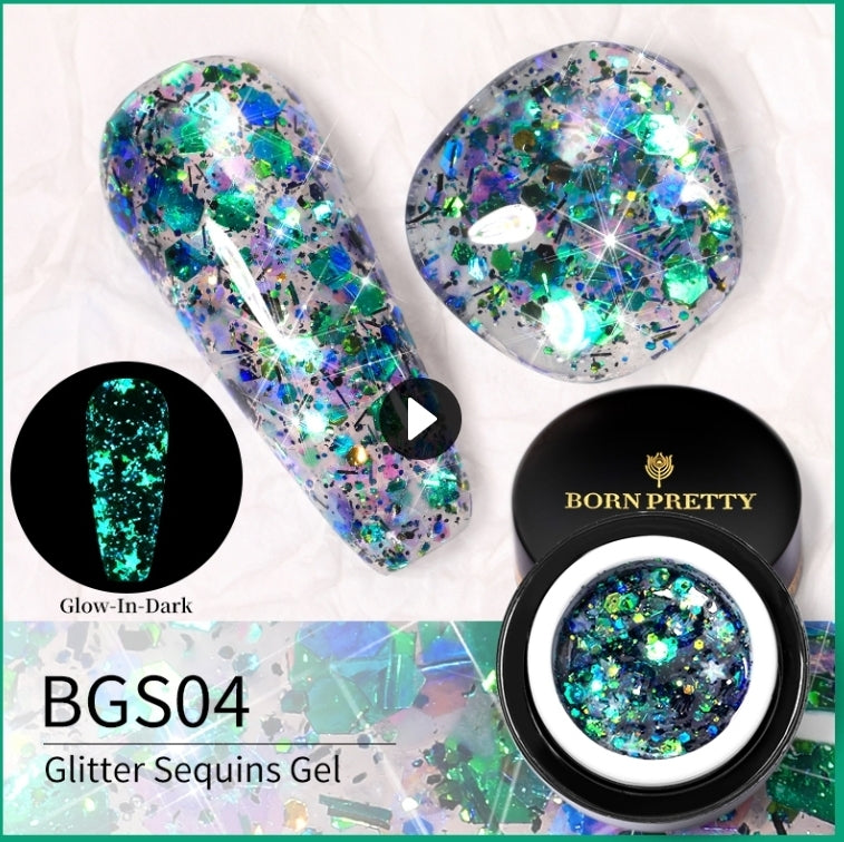 BORN PRETTY 1 Box 5g Luminous Glitter Sequins Nail Gel Glow In The Dark Effect Manicuring UV Gel Polish 04