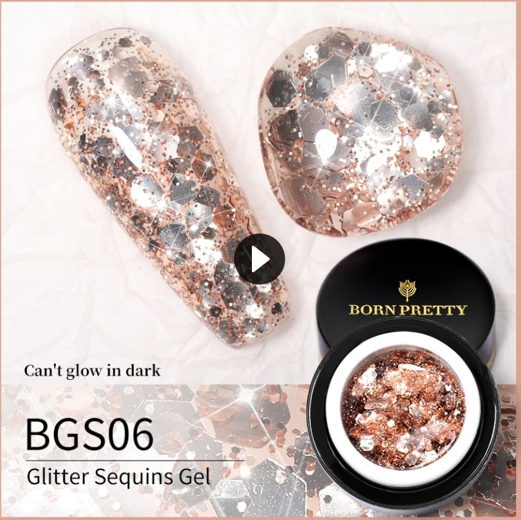 BORN PRETTY 1 Box 5g Luminous Glitter Sequins Nail Gel Glow In The Dark Effect Manicuring UV Gel Polish 06