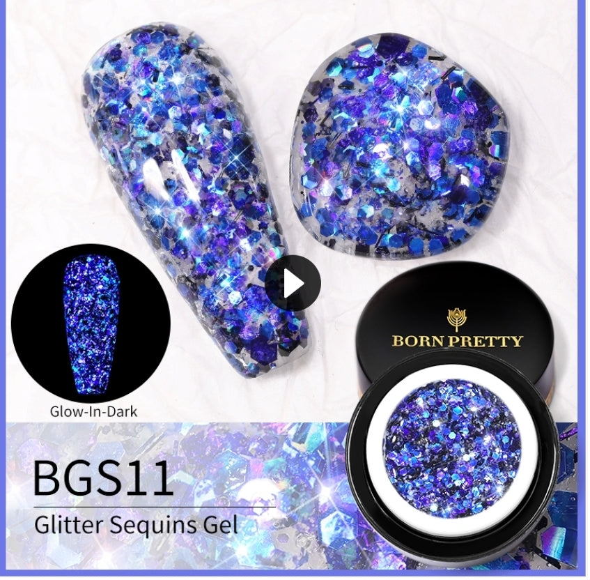 BORN PRETTY 1 Box 5g Luminous Glitter Sequins Nail Gel Glow In The Dark Effect Manicuring UV Gel Polish