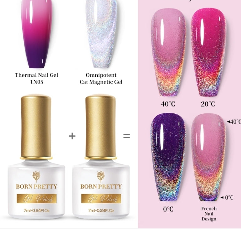 BORN PRETTY 7ml Nail Gel Polish Cat Magnetic Colorful Thermal Nail Gel Soak Off UV Gel 05