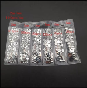 1728pcs SS4-SS12 Mix Sizes 3D FlatBack  Nail Rhinestone Glitter Strass Nail Art Rhinestone White Pearl silver